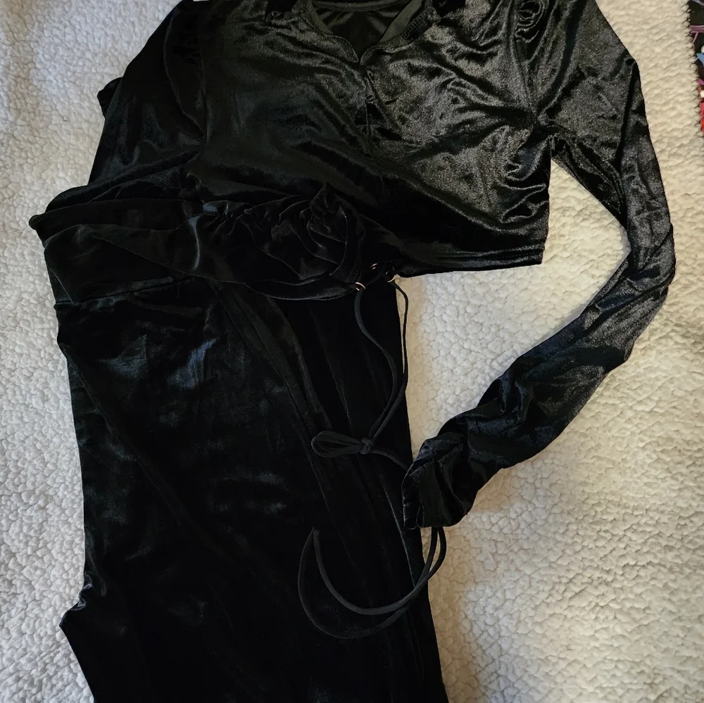 NWT Dolls Kill Luxurious Soft Velor Black Pant And Jacket Set - Picture 8 of 13